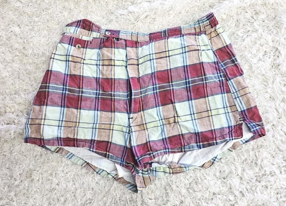 Vintage Christian Dior Monsieur Woven India Madras Plaid Shorts Womens 28x2 Ivy